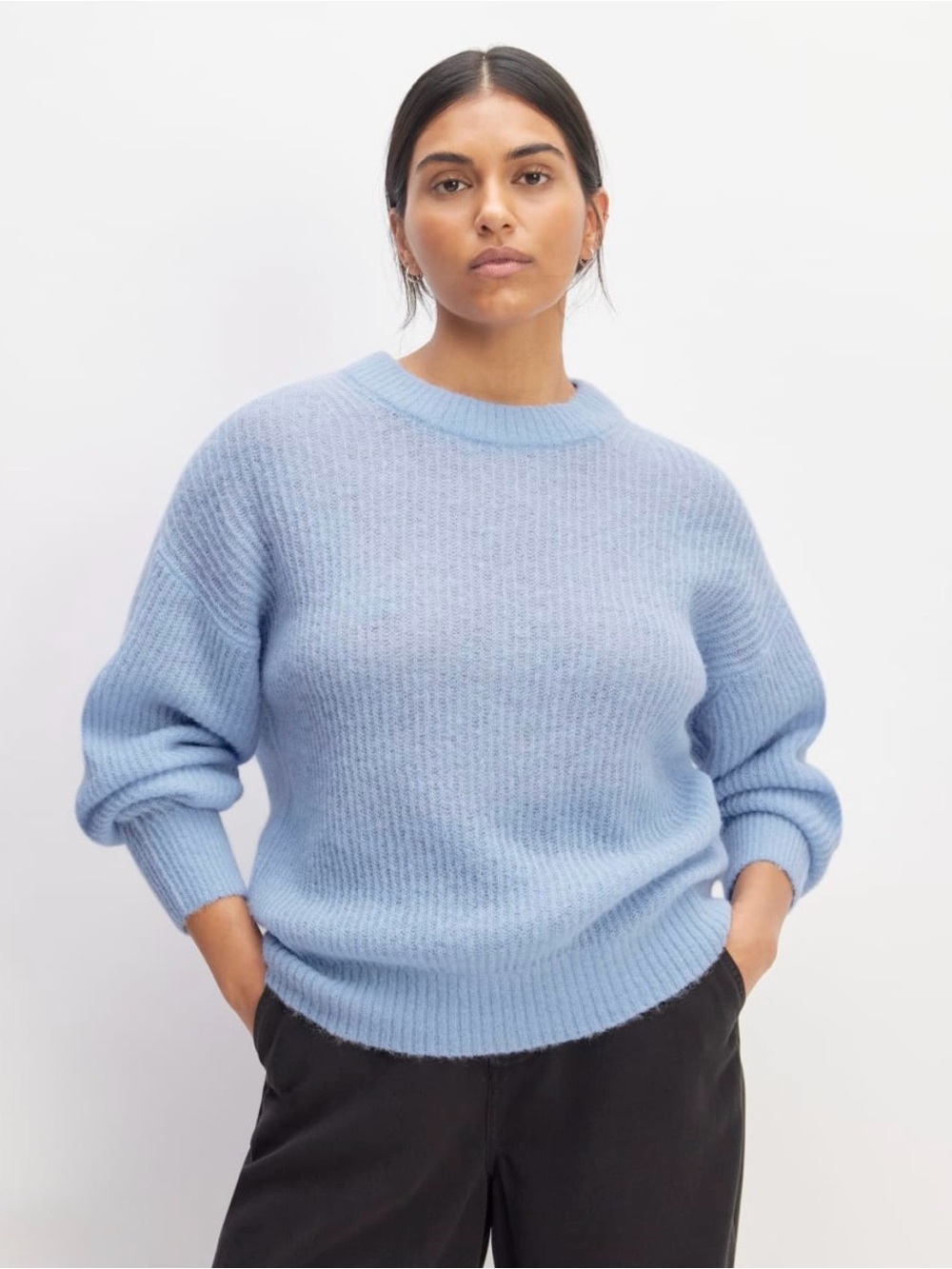 Everlane Light Baby Blue The Cocoon Crew Neck Alpaca Wool Sweater Size Large